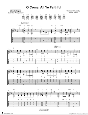 O Come All Ye Faithful TAB FINGERSTYLE GUITAR Score