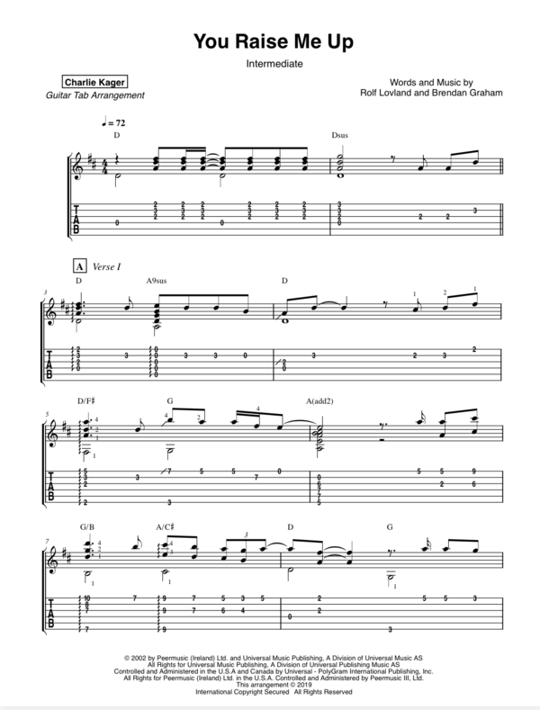 You Raise Me Up Guitar Tab Sheet Music preview