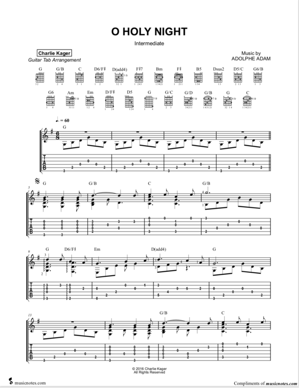 oh holy night guitar chords