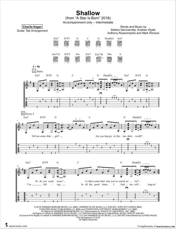 Shallow Guitar Tab PREVIEW Accompaniment Charlie Kager