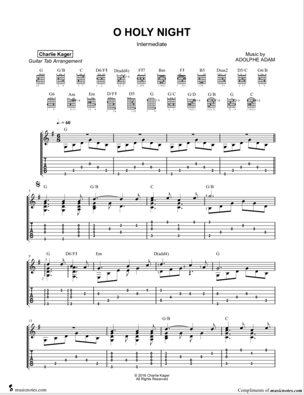O Holy Night Fingerstyle Guitar Tabs Sheet Page 1 of 4 Charlie Kager