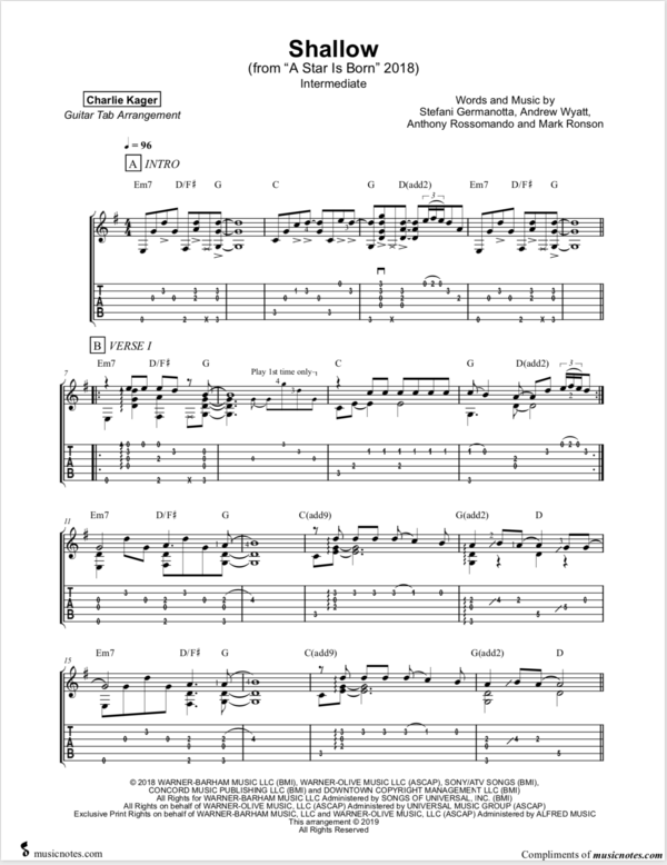 Shallow TAB & SCORE Fingerstyle Guitar PREVIEW