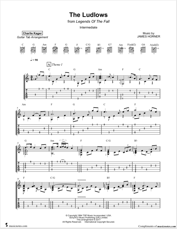FREE PREVIEW Legends Of The Fall THE LUDLOWS Tab Tutorial Acoustic Fingerstyle Guitar Solo Arrangement Score Sheet Music
