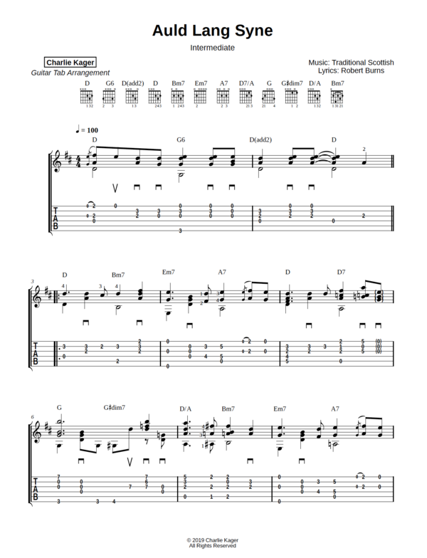 Auld Lang Syne Solo Guitar Tab Preview