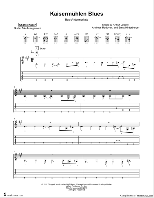 FREE PREVIEW Kaisermühlen Blues Titelmusik Tab Tutorial Acoustic Fingerstyle Guitar Solo Arrangement Score Sheet Music