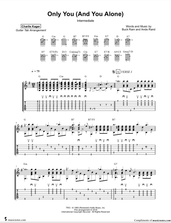 FREE PREVIEW Only You (The Platters) Tab Tutorial Acoustic Fingerstyle Guitar Solo Arrangement Sheet Music