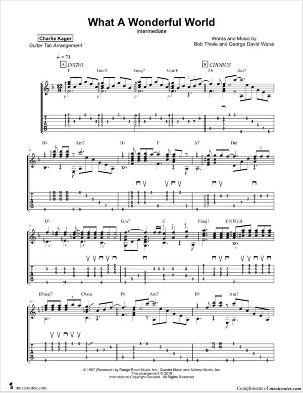 What A Wonderful World TAB SCORE PREVIEW Acoustic Fiingerstyle Guitar Solo Arrangement
