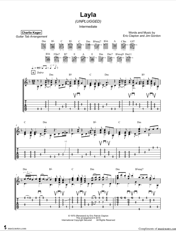 FREE PREVIEW LAYLA (Eric Clapton) Tab Tutorial Acoustic Fingerstyle Guitar Solo Arrangement Score Sheet Music