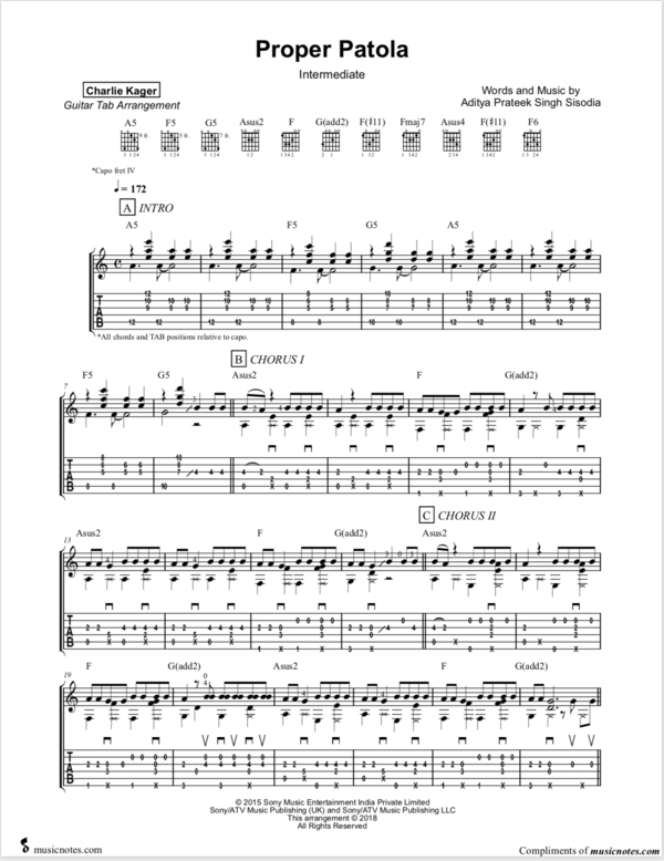 Proper Patola TAB SCORE Guitar PREVIEW - (C) www.charliekager.at
